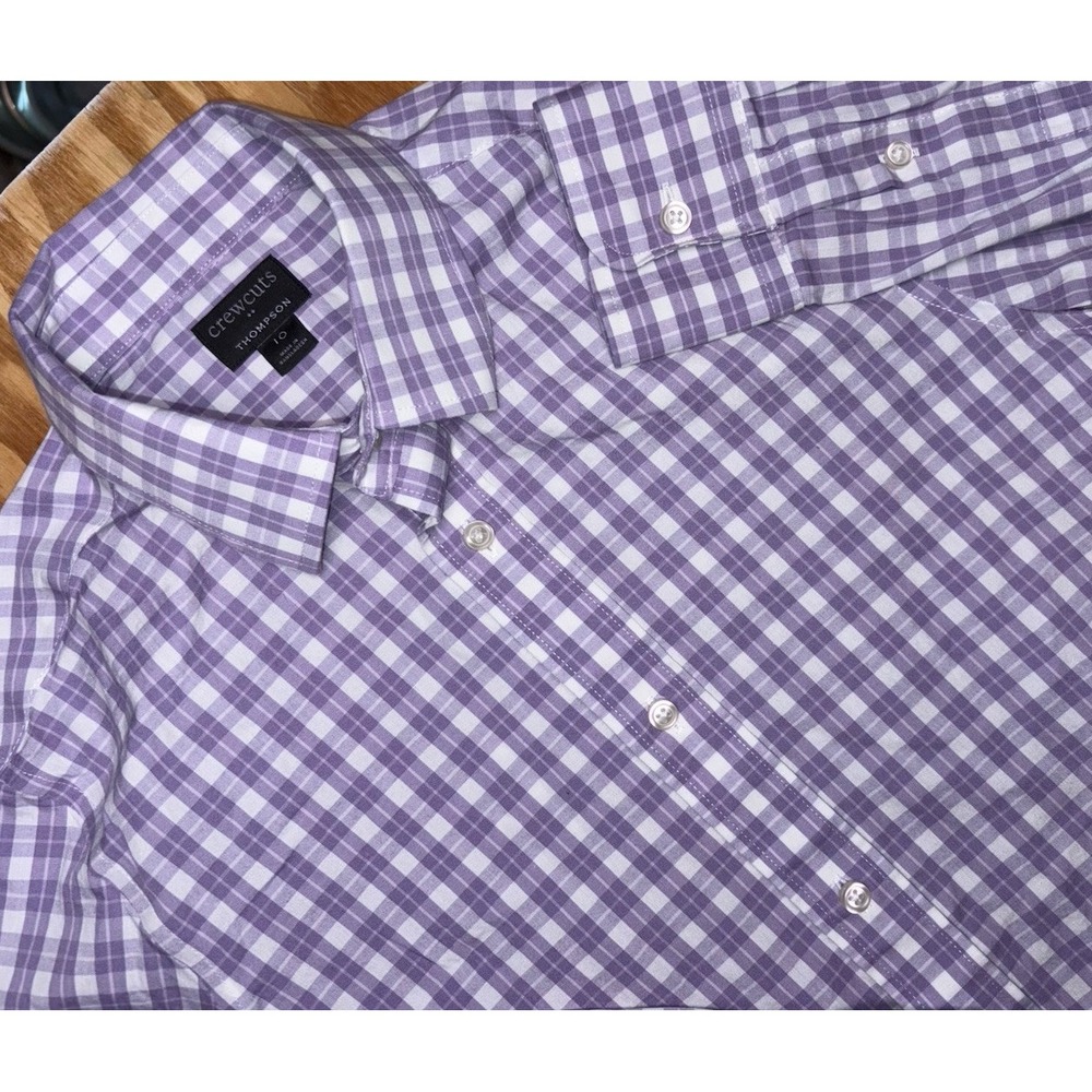 J Crew Crewcuts Thompson Boys Purple‎ White Plaid Check Button Up 10